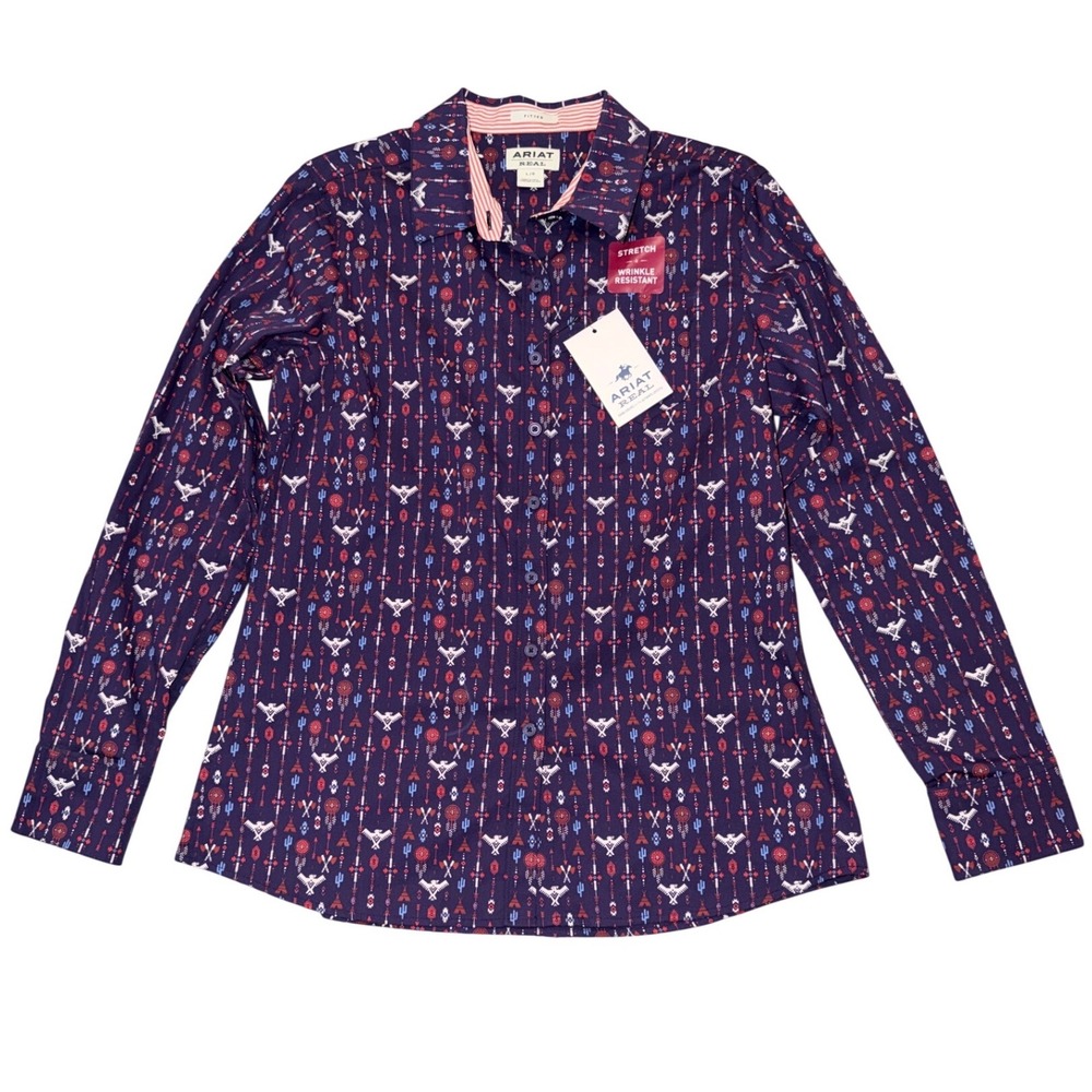 NWT Ariat REAL Kirby Stretch LS Shirt Tribal Lore Purple Western Fitted Large